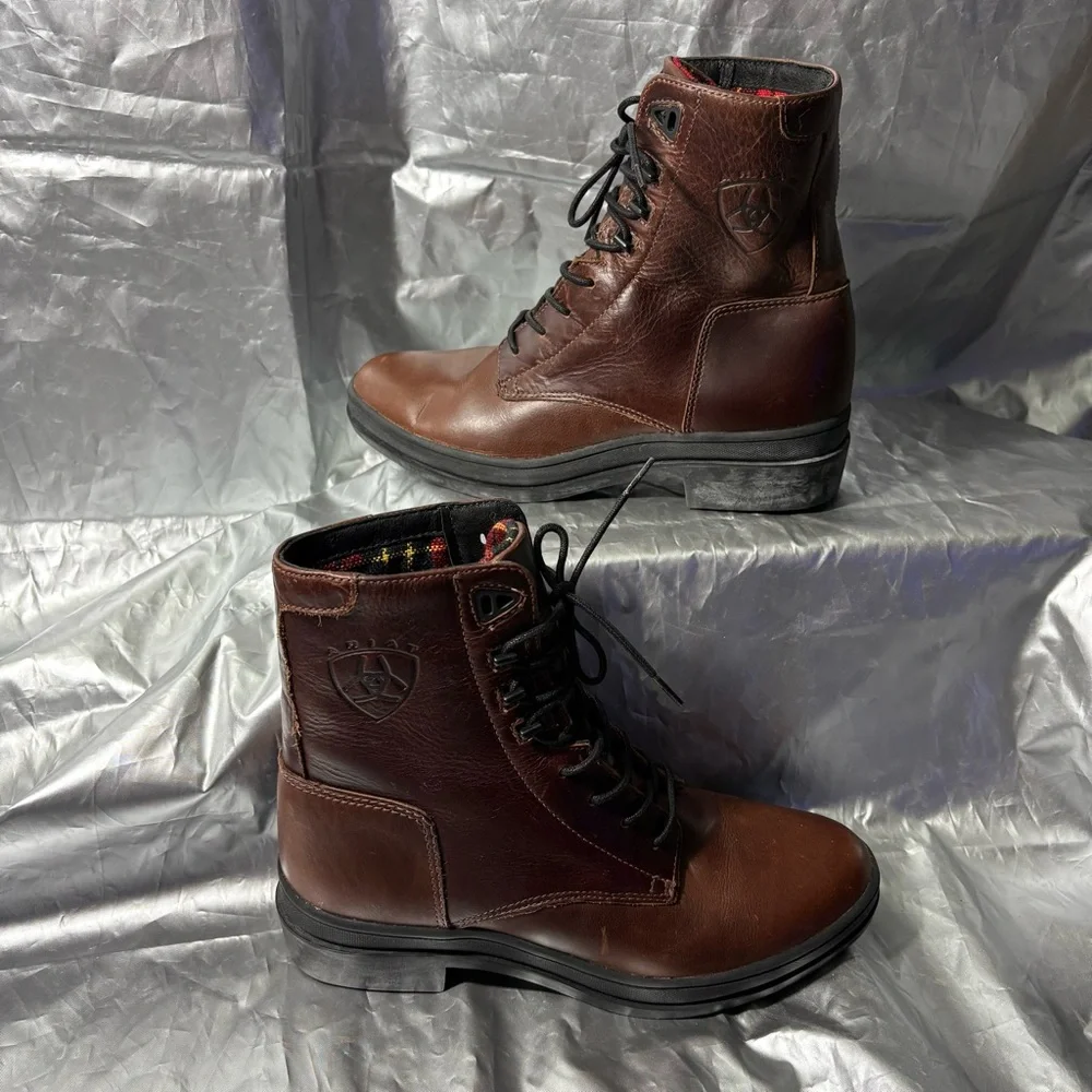 Ariat Brown Leather Lace Up Winter Work Riding Boots Red  display picture 1